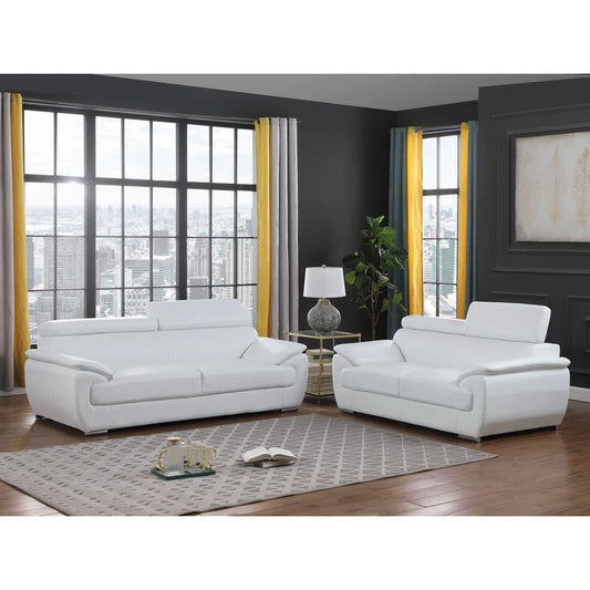Luxury Sofa Sets: Aieshia 2-Piece Genuine Leather Sofa & Loveseat Set with Adjustable Headrests
