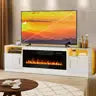 tv panel :80" TV Console with Storage Cabinets and Open Shelves