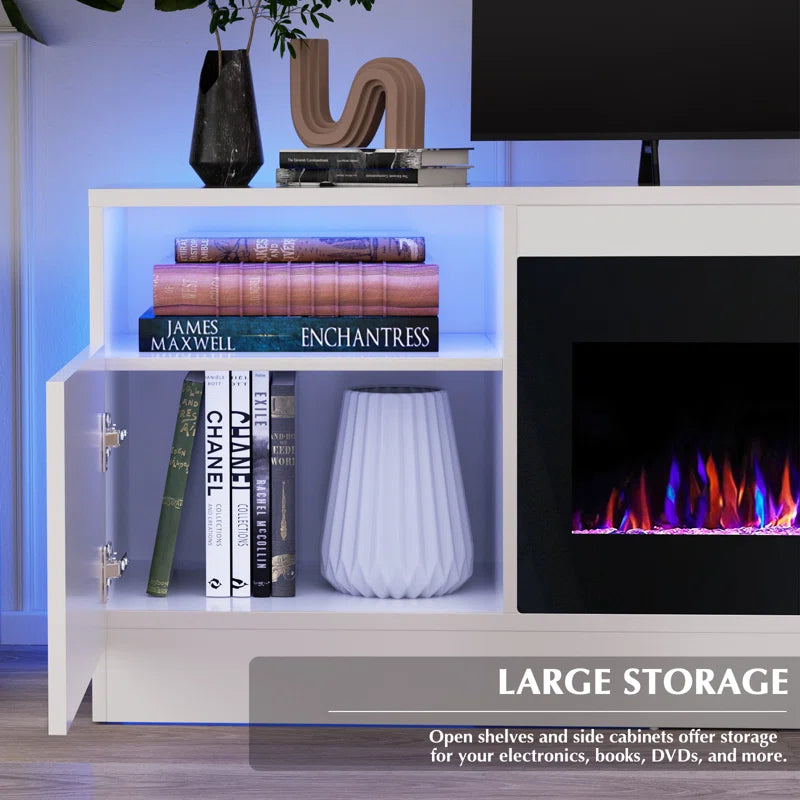 tv panel :80" TV Console with Storage Cabinets and Open Shelves