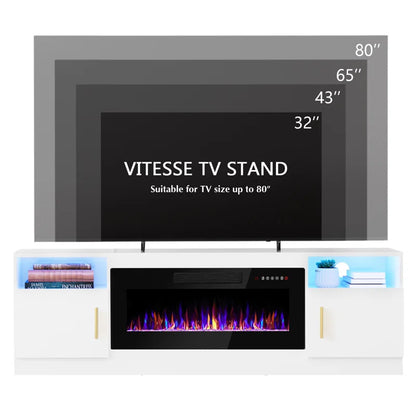 tv panel :80" TV Console with Storage Cabinets and Open Shelves