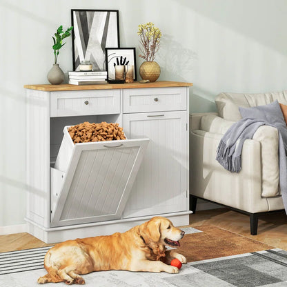Kitchen Island Table: 39.5''Wide White Tilt-Out Trash Cabinet with Hidden Bin & Drawers