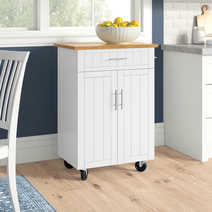 Kitchen Island Table: 25.98'' W Compact Yellow Countertop Island with Drawer, Cabinet & Wheels