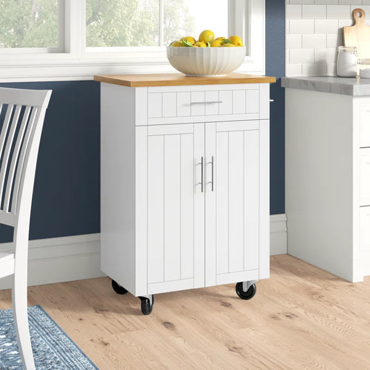 Kitchen Island Table: 25.98'' W Compact Yellow Countertop Island with Drawer, Cabinet & Wheels