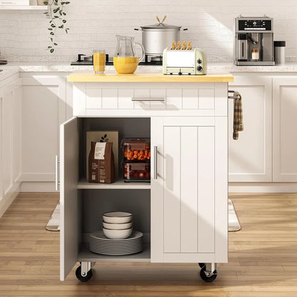 Kitchen Island Table: 25.98'' W Compact Yellow Countertop Island with Drawer, Cabinet & Wheels