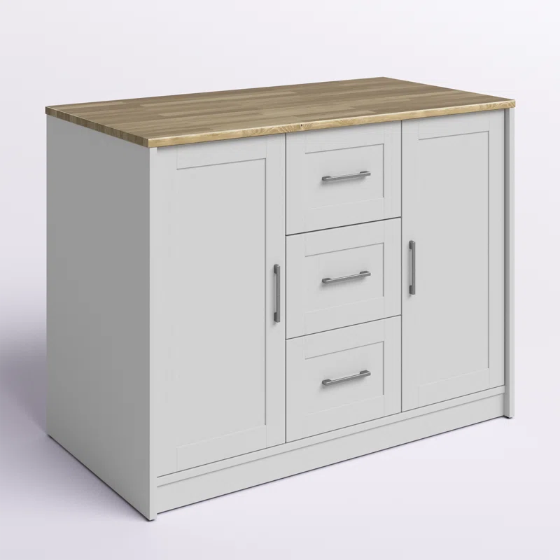 Kitchen Island Table: Elegant White Finish with Handy Storage Drawers