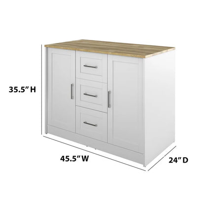 Kitchen Island Table: Elegant White Finish with Handy Storage Drawers