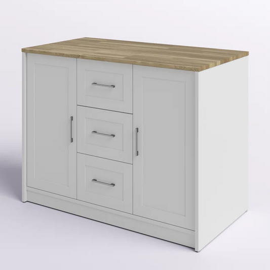 Kitchen Island Table: Elegant White Finish with Handy Storage Drawers
