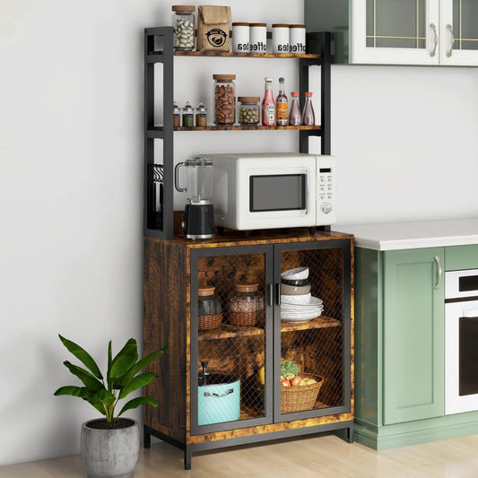 Kitchen Racks: 29.5" steel baker’s rack with microwave shelf, perfect for compact kitchen storage