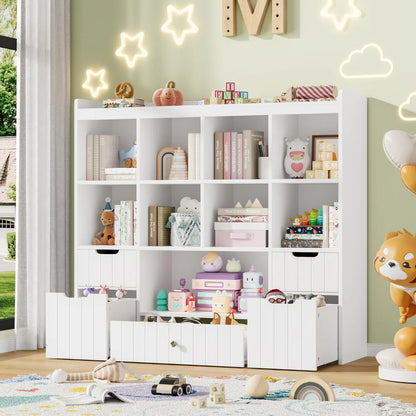 Kids Toy Storage Unit: 9-Cubby Bookcase with 5 Drawers for Toy & Book Storage