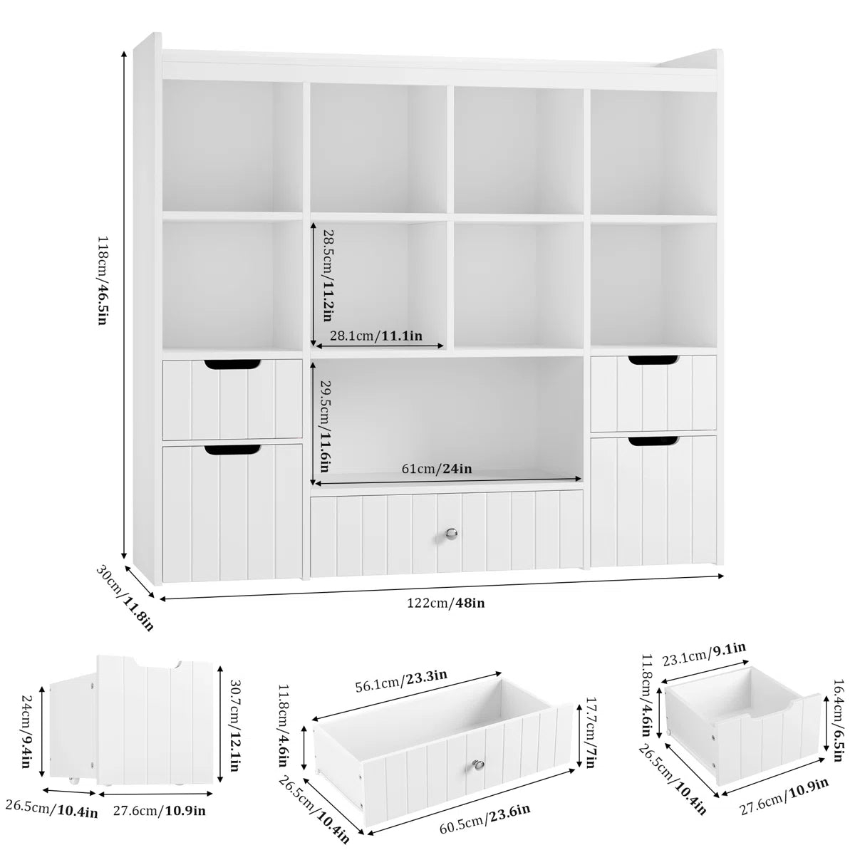 Kids Toy Storage Unit: 9-Cubby Bookcase with 5 Drawers for Toy & Book Storage