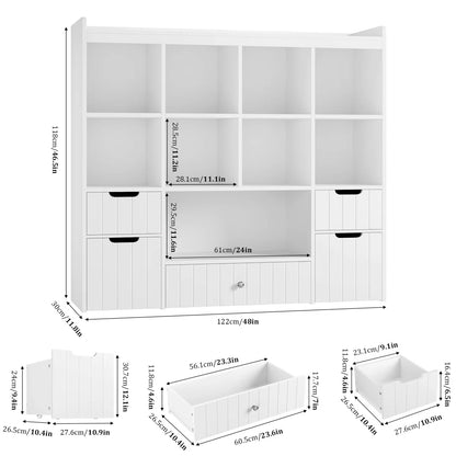 Kids Toy Storage Unit: 9-Cubby Bookcase with 5 Drawers for Toy & Book Storage