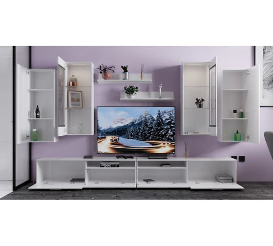 tv panel: Modern Entertainment Center for TVs up to 55" with Open Shelving
