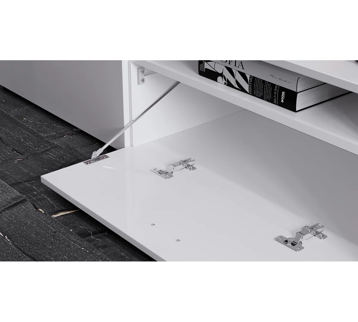 tv panel: Modern Entertainment Center for TVs up to 55" with Open Shelving