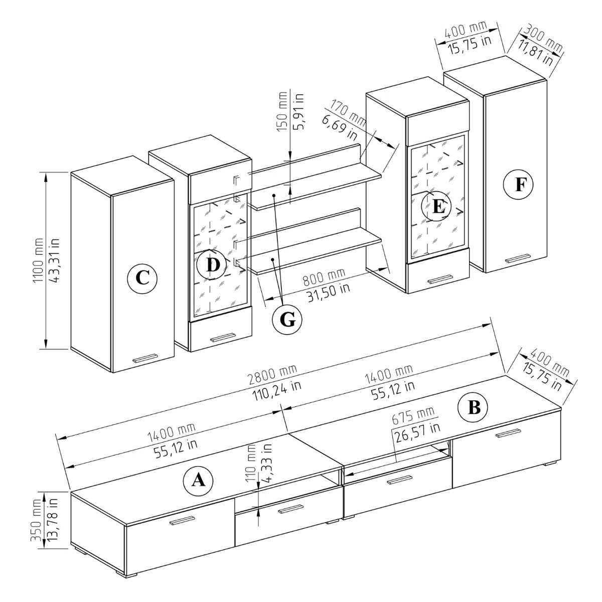 tv panel: Modern Entertainment Center for TVs up to 55" with Open Shelving