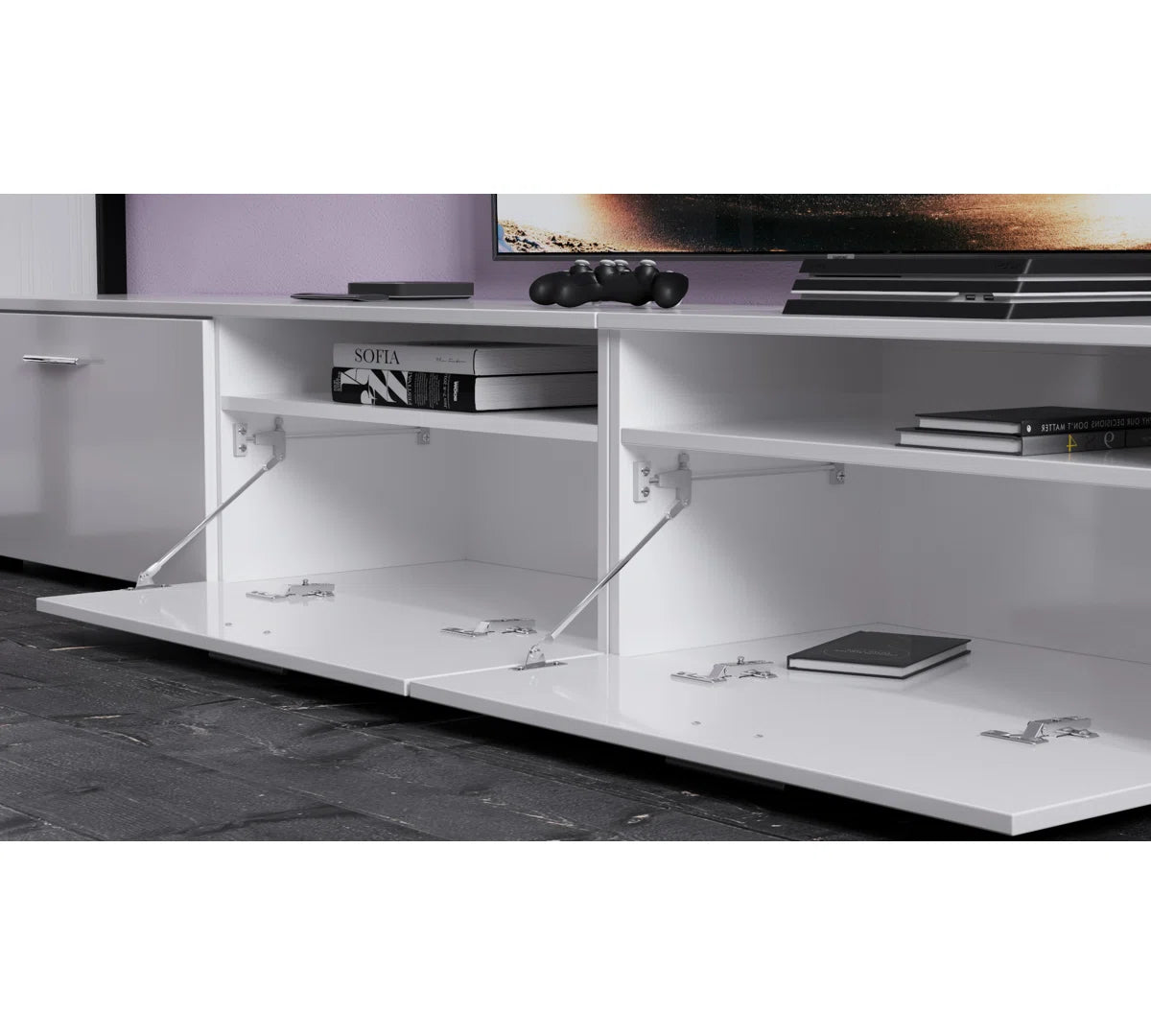 tv panel: Modern Entertainment Center for TVs up to 55" with Open Shelving