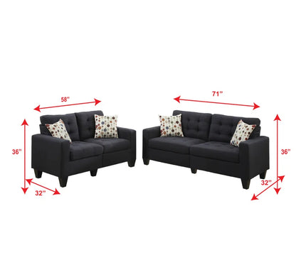 Luxury Sofa Sets: Black Contemporary 2-Piece Sofa & Loveseat Set with Biscuit Tufting and Throw Pillows