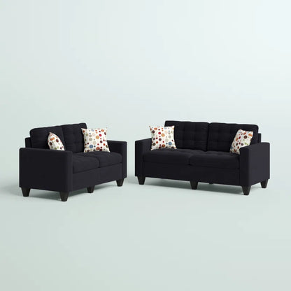 Luxury Sofa Sets: Black Contemporary 2-Piece Sofa & Loveseat Set with Biscuit Tufting and Throw Pillows