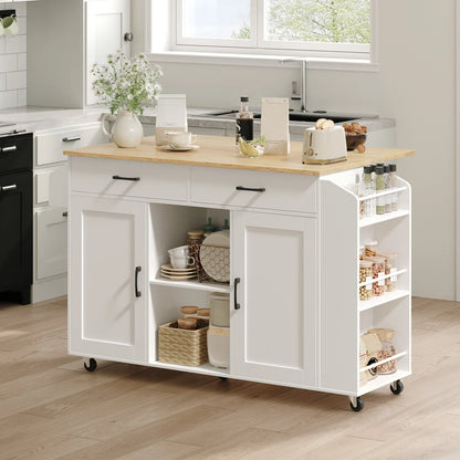 Kitchen Island Table: 52.8'' Foldable Kitchen Cart with Storage, Drawers, and Casters