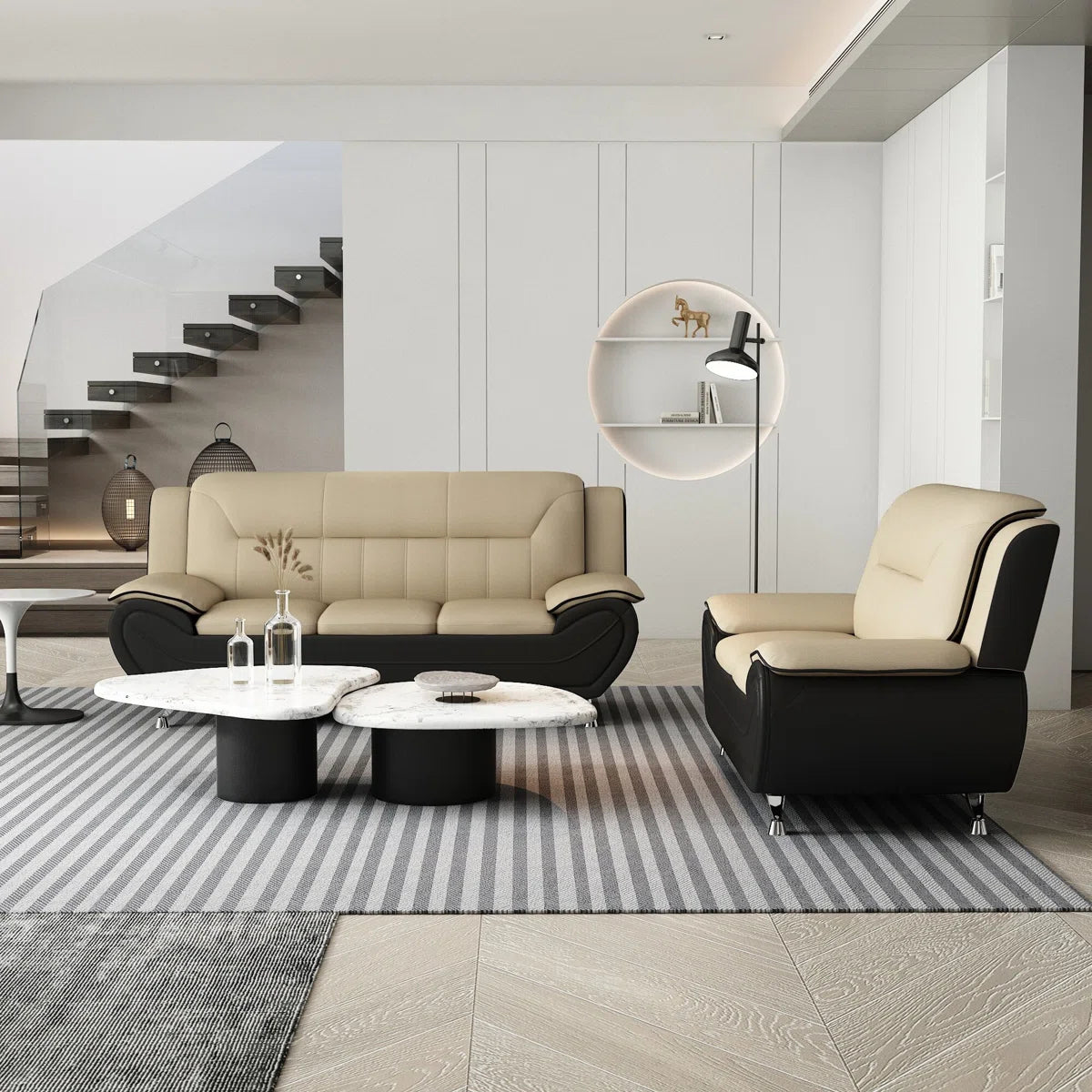7 Seater Sofa Set: 2-Piece Stylish Faux Leather Sofa