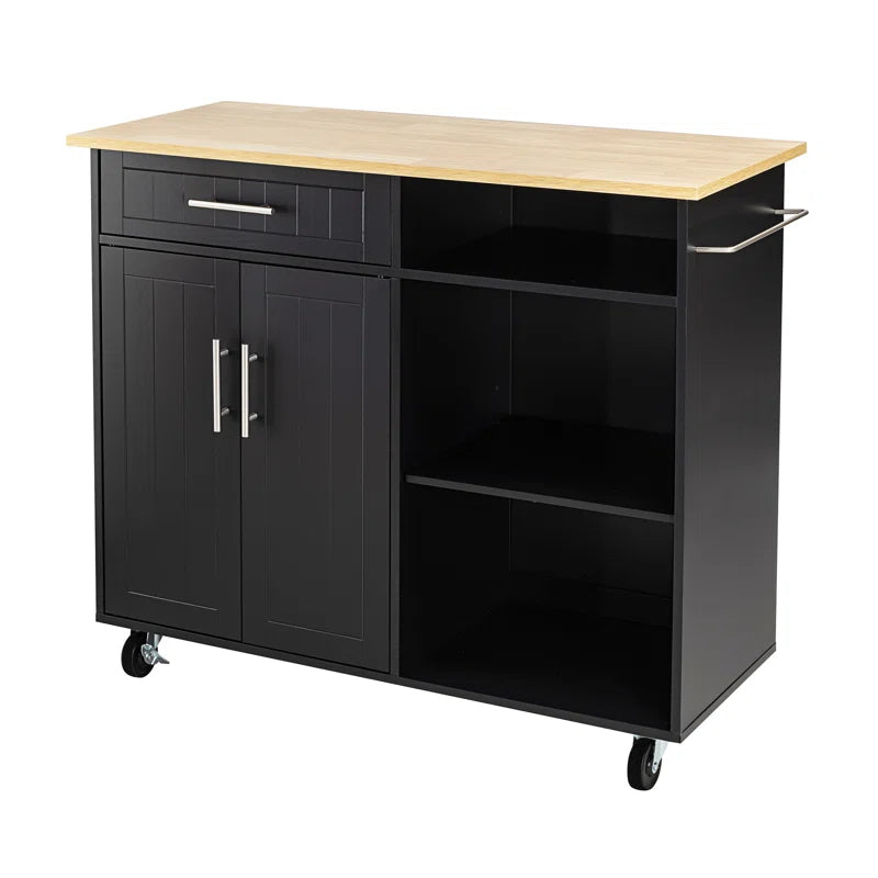 Kitchen Island Table: Rustic Two-Tone Cart with Storage Cabinets, Drawer &amp; Locking Wheels