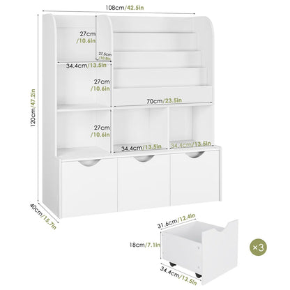 Kids Toy Storage Unit: 47.2'' Wide Montessori-Inspired Organiser with Adjustable Shelves & Wheeled Bins