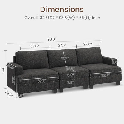 7 Seater Sofa Set: Compact Modular 3-Seater Upholstered Sectional Couch