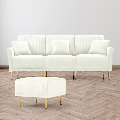 Luxury Sofa Sets: 4-Piece Velvet Sofa Set with Sofa, Loveseat, Chair & Ottoman – Gold Legs, Art Deco Design