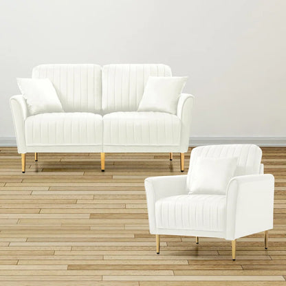 Luxury Sofa Sets: 4-Piece Velvet Sofa Set with Sofa, Loveseat, Chair & Ottoman – Gold Legs, Art Deco Design