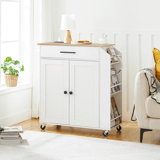 Kitchen Island Table: 26'' Wide Classic Multi-Storage Cart with Charging Station