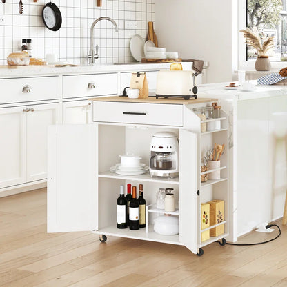 Kitchen Island Table: 26'' Wide Classic Multi-Storage Cart with Charging Station