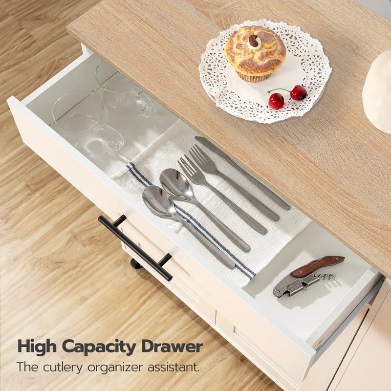 Kitchen Island Table: 26'' Wide Classic Multi-Storage Cart with Charging Station