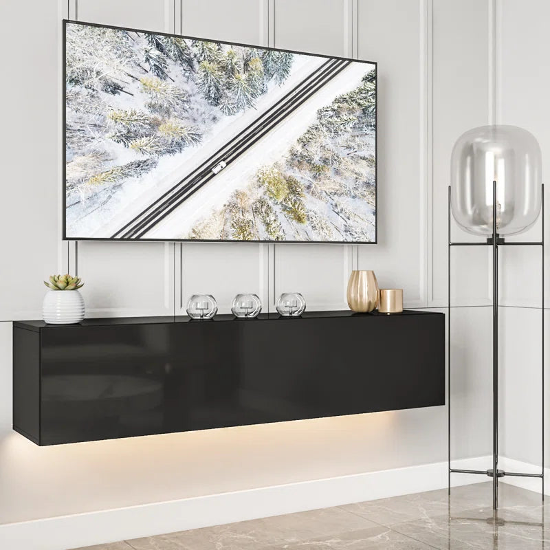 tv panel: 63" Floating TV Console with LED Lighting and Hidden Media Storage
