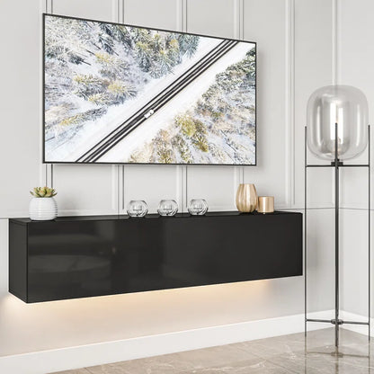 tv panel: 63" Floating TV Console with LED Lighting and Hidden Media Storage