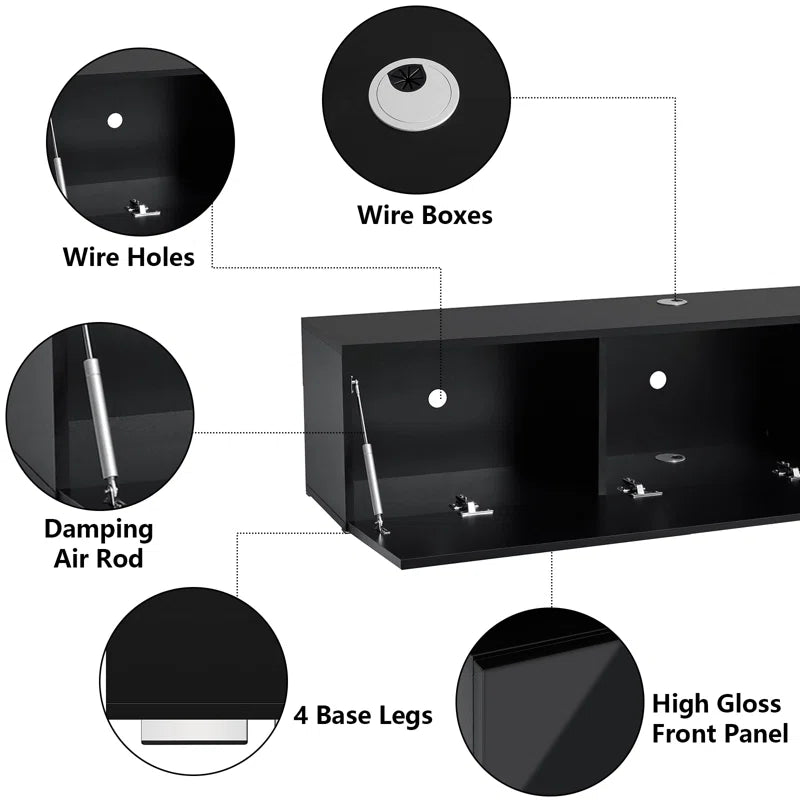 tv panel: 63" Floating TV Console with LED Lighting and Hidden Media Storage