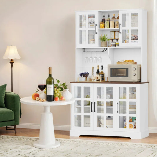 Microwave Stands: 70.9" Glass Door Kitchen Hutch with Microwave Stand