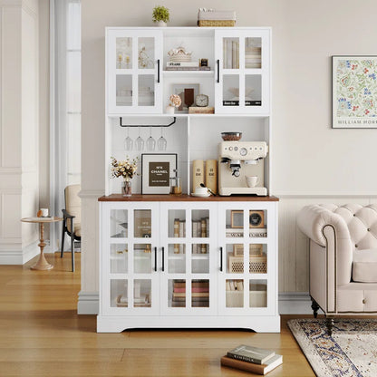 Microwave Stands: 70.9" Glass Door Kitchen Hutch with Microwave Stand