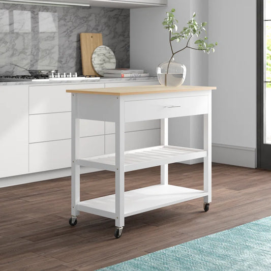 Kitchen Island Table: Compact Wooden Rolling Cart with Drawers, Racks & Wheels