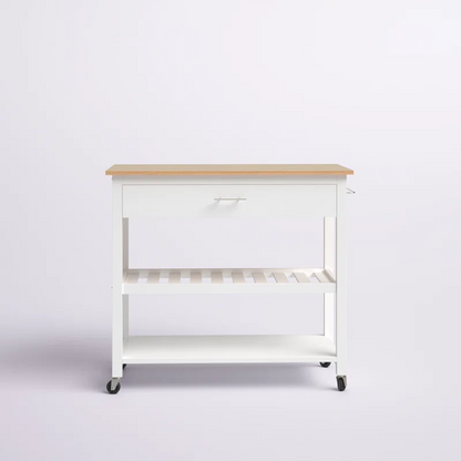 Kitchen Island Table: Compact Wooden Rolling Cart with Drawers, Racks & Wheels