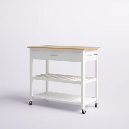 Kitchen Island Table: Compact Wooden Rolling Cart with Drawers, Racks & Wheels