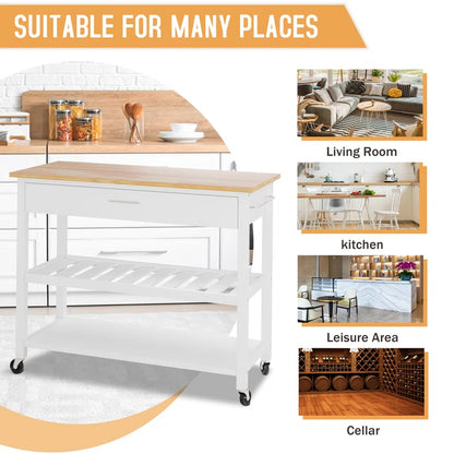 Kitchen Island Table: Compact Wooden Rolling Cart with Drawers, Racks & Wheels