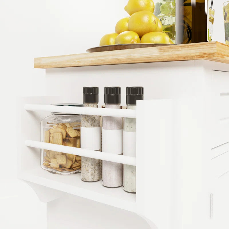 Kitchen Island Table: 35.4’’ wide White Kitchen Cart with Solid Wood Top & Storage Cabinets