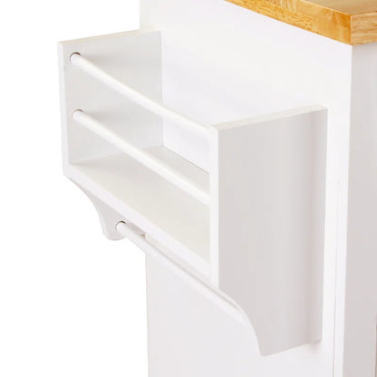Kitchen Island Table: 35.4’’ wide White Kitchen Cart with Solid Wood Top & Storage Cabinets