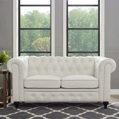 Luxury Sofa Sets: 3-Piece Faux Leather Chesterfield Sofa, Loveseat & Chair with Tufted Design