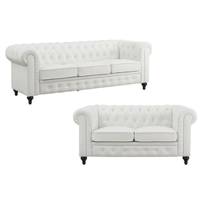 Luxury Sofa Sets: 3-Piece Faux Leather Chesterfield Sofa, Loveseat & Chair with Tufted Design