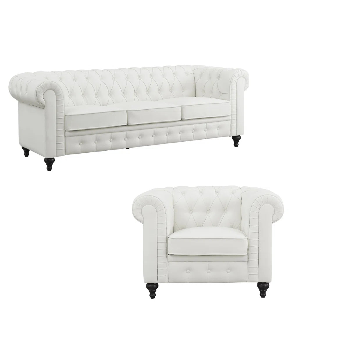 Luxury Sofa Sets: 3-Piece Faux Leather Chesterfield Sofa, Loveseat & Chair with Tufted Design