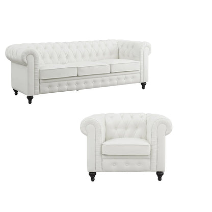 Luxury Sofa Sets: 3-Piece Faux Leather Chesterfield Sofa, Loveseat & Chair with Tufted Design