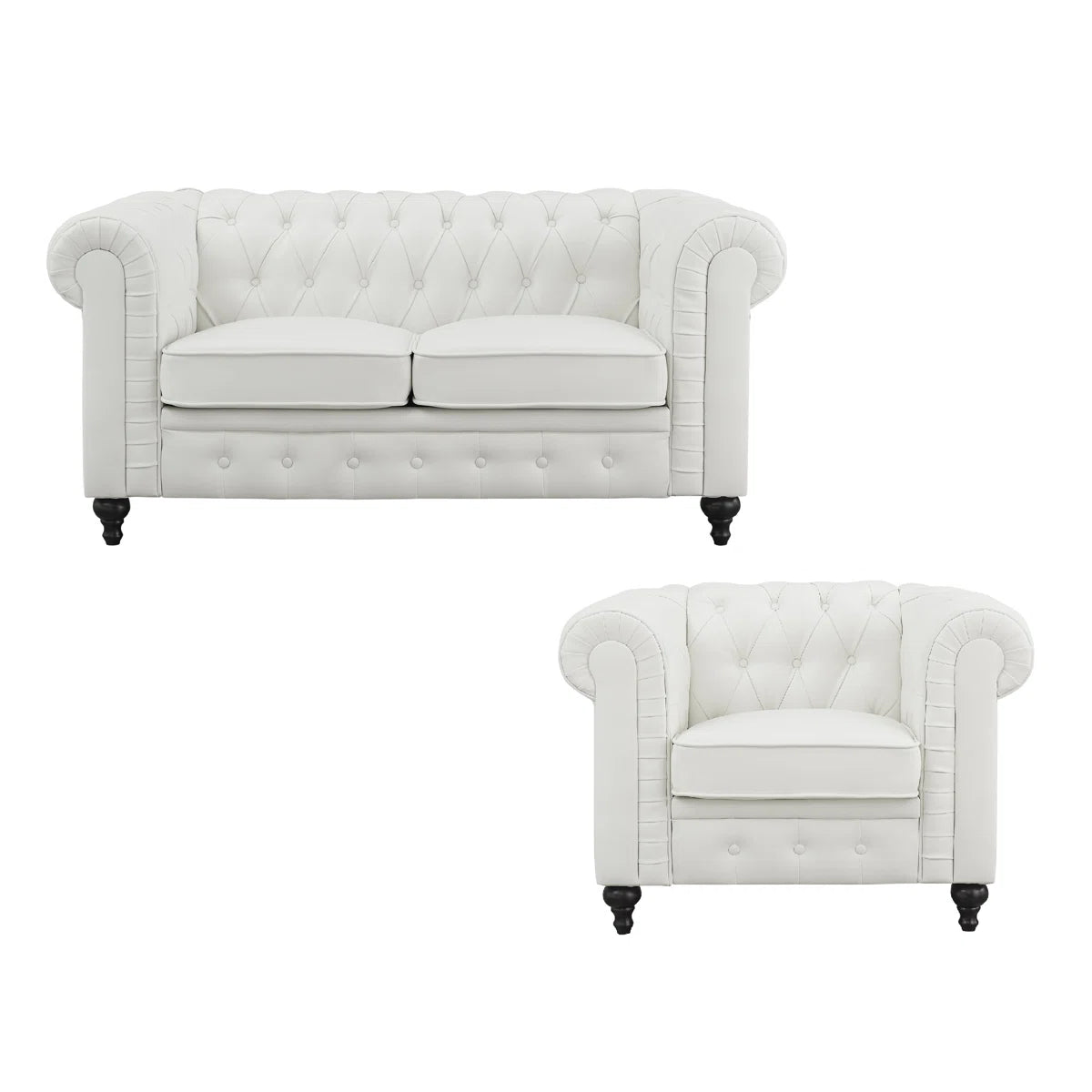 Luxury Sofa Sets: 3-Piece Faux Leather Chesterfield Sofa, Loveseat & Chair with Tufted Design