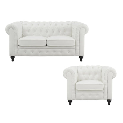 Luxury Sofa Sets: 3-Piece Faux Leather Chesterfield Sofa, Loveseat & Chair with Tufted Design