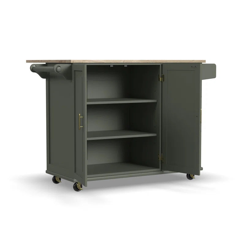 Kitchen Island Table: 53.5'' Wide Classic Wooden Rolling Cart with Drop Leaf & Ample Storage