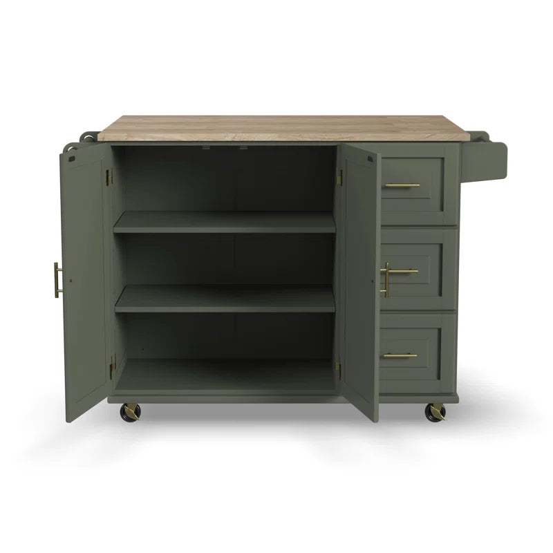 Kitchen Island Table: 53.5'' Wide Classic Wooden Rolling Cart with Drop Leaf & Ample Storage